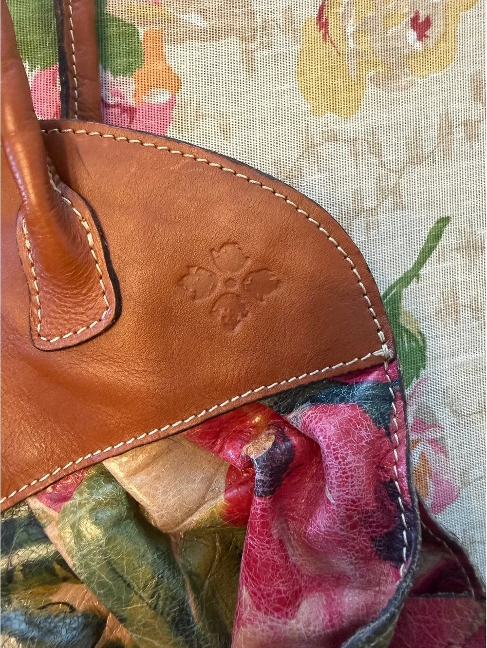 Patricia Nash Floral Leather Tote Bag with Brown Leather Trim